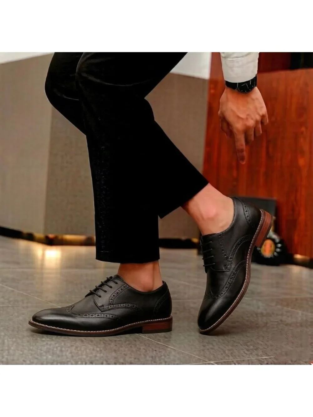 Men's Black Cap Toe Wedding Work Wear Office Business Oxford Dress Shoes